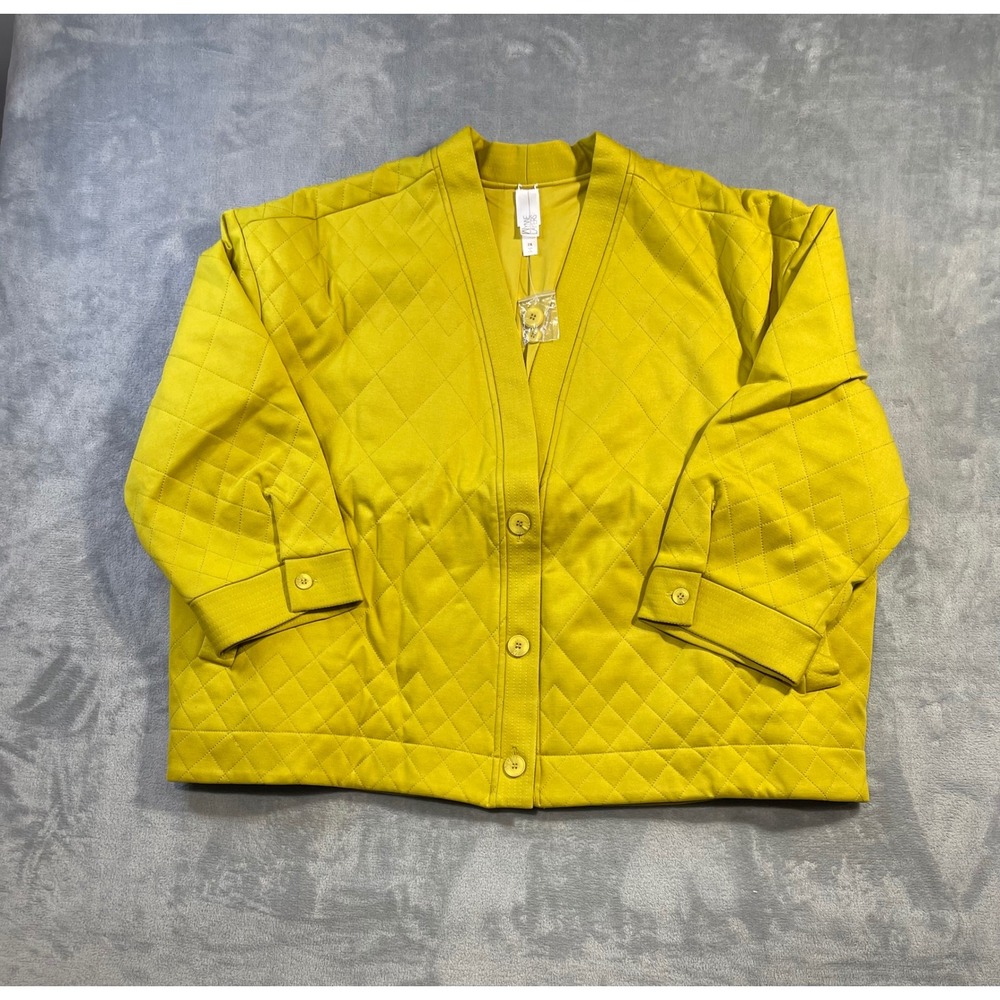 WynneLayers Womens Quilted Button Front Jacket 2X Chartreuse Diamond Stitch